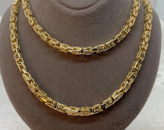 14K Solid Gold Byzantine Chain Necklace, 4mm