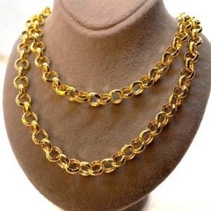 14k Solid Gold Rolo chain, 7mm Diamond Cut gold rolo necklace for men women,  cadena de oro para hombre 18k cadenas de oro, Holiday Gift