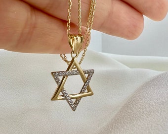 Star Of David Necklace 14k gold Jewish Star  Magen David necklace Jewish star necklace Israel star israeli star of david necklace gold solid