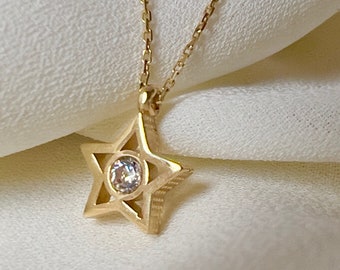 14k gold Star necklace, Gold Star pendant Necklace for her, for mom, solid gold star necklace , jewish star necklace