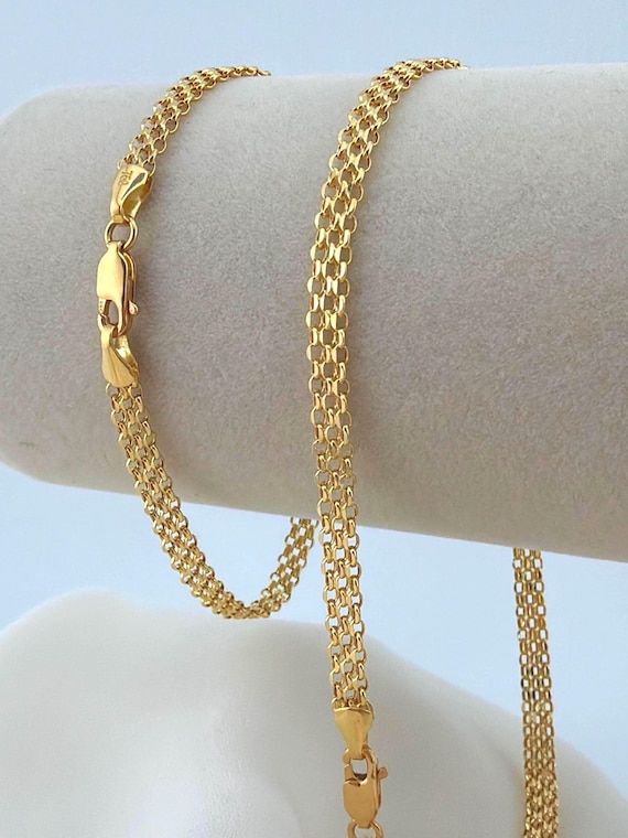 18K Solid Gold Bismark Chain Necklace and Bracelet – Real Gold 750 Link Chain, Luxury Gold Necklace, Cadena de Oro 18K, Investment Jewelry