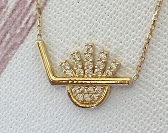 14K Solid Gold Cubic Zirconia Necklace, Handmade Charm Necklace
