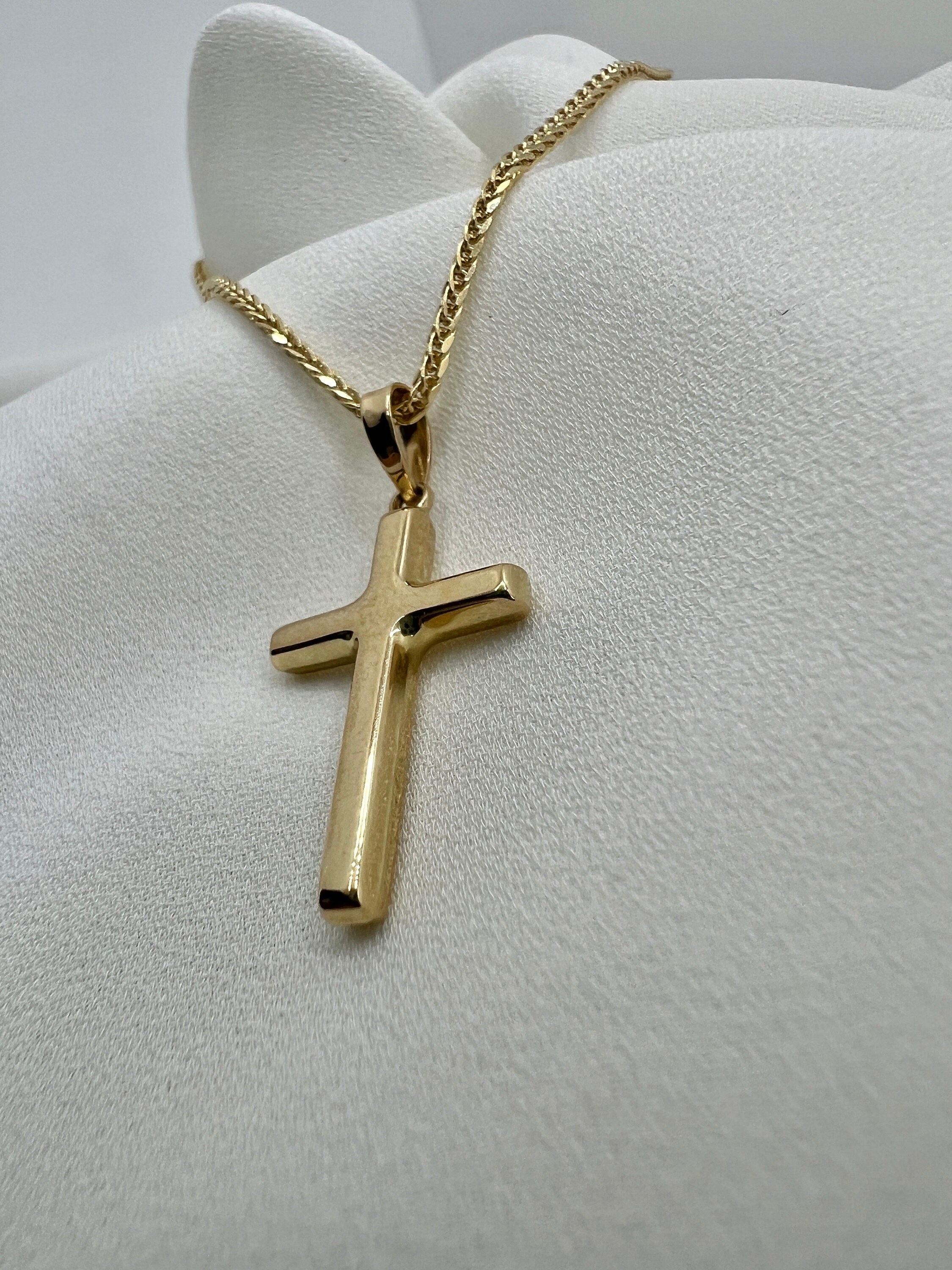 14K Solid Gold Cross Necklace, Cross Charm Necklace Gold, Real Gold Cross Necklace, Men Necklace