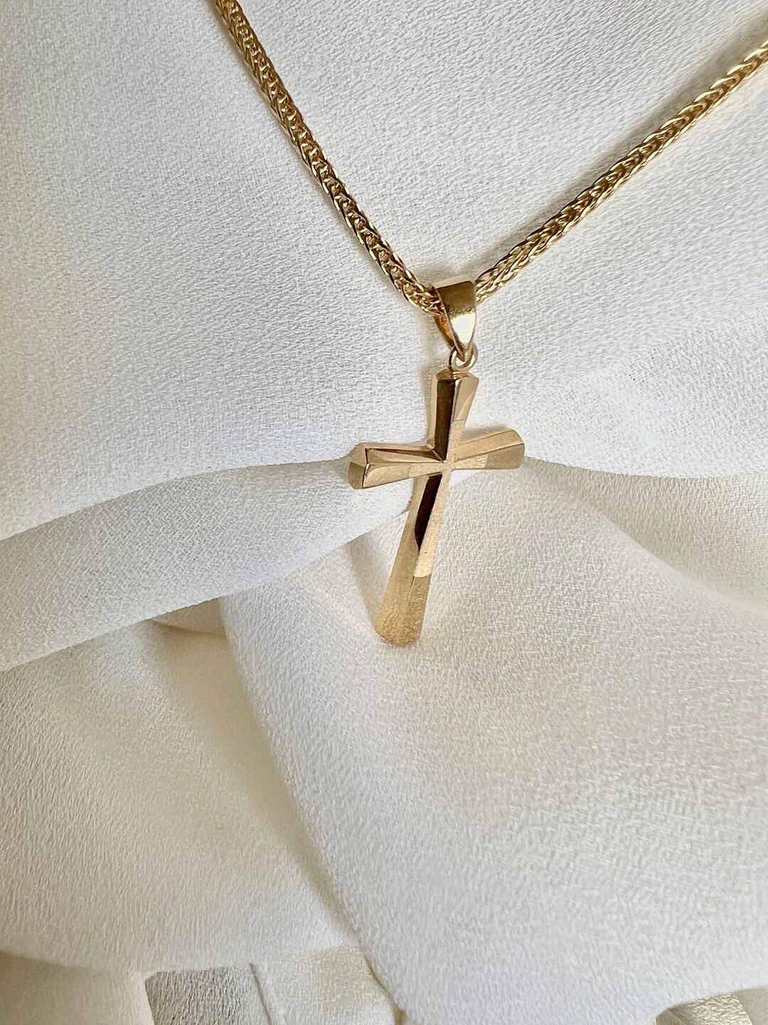 14k Gold Cross Pendant Necklace. Solid Gold Cross Necklace for Men