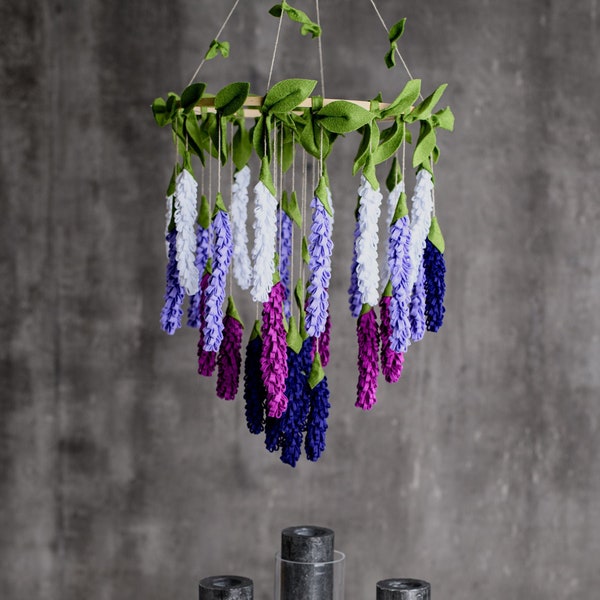 Purple flower mobile, Lavender flower chandelier, Nursery hanging decor, Chandelier crib mobile, Hanging floral arrangement, Spring garland