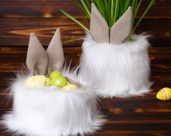 Fur Easter Bunny Basket: Reusable Table Decoration