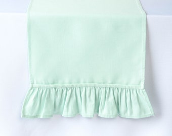 Handmade Mint Linen Table Runner with Ruffled Ends
