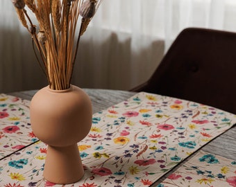 Floral Table Runner and Placemat Set: Meadow Wildflower Design