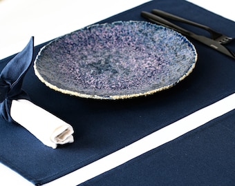 Navy Blue Linen Placemat, Dark Blue Table Topper, Wedding Décor
