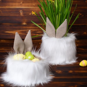 Easter fabric basket table decorations, Cute reusable fur Easter bunny egg basket