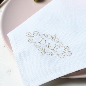 Servilletas de boda blancas personalizadas, Iniciales bordadas en servilleta de boda, Tela de monograma de boda