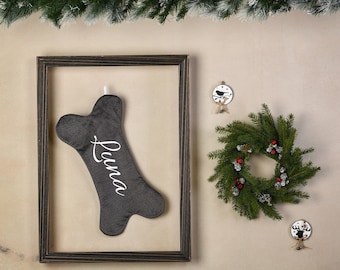 Personalized Velvet Dog Stocking, Christmas Bone Pet Stocking