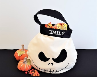Personalisierte Halloween Süßes oder Saures Tasche: Gestickter Geistereimer