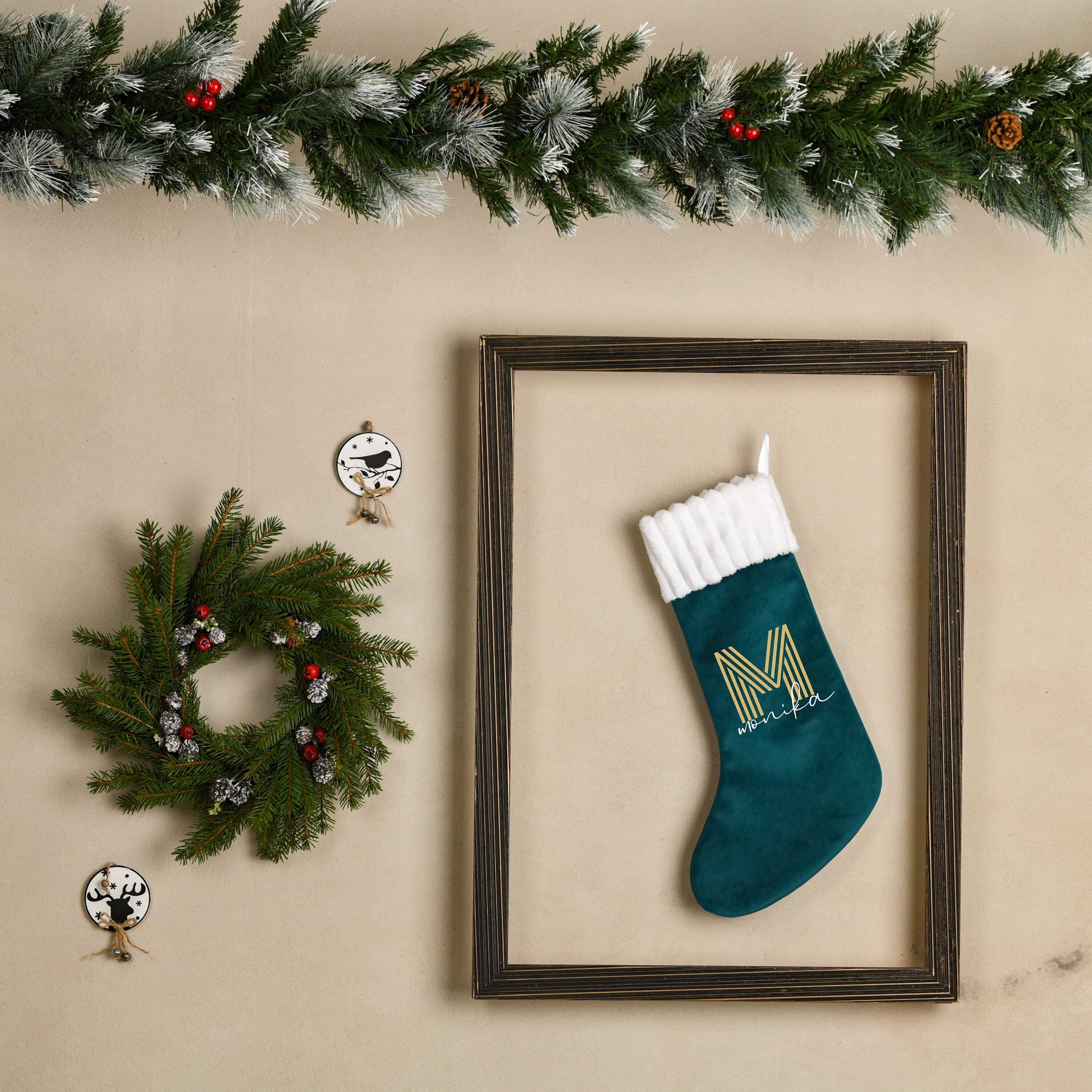 Personalized velvet Christmas stocking * Teal stocking * Christmas stocking with monogram