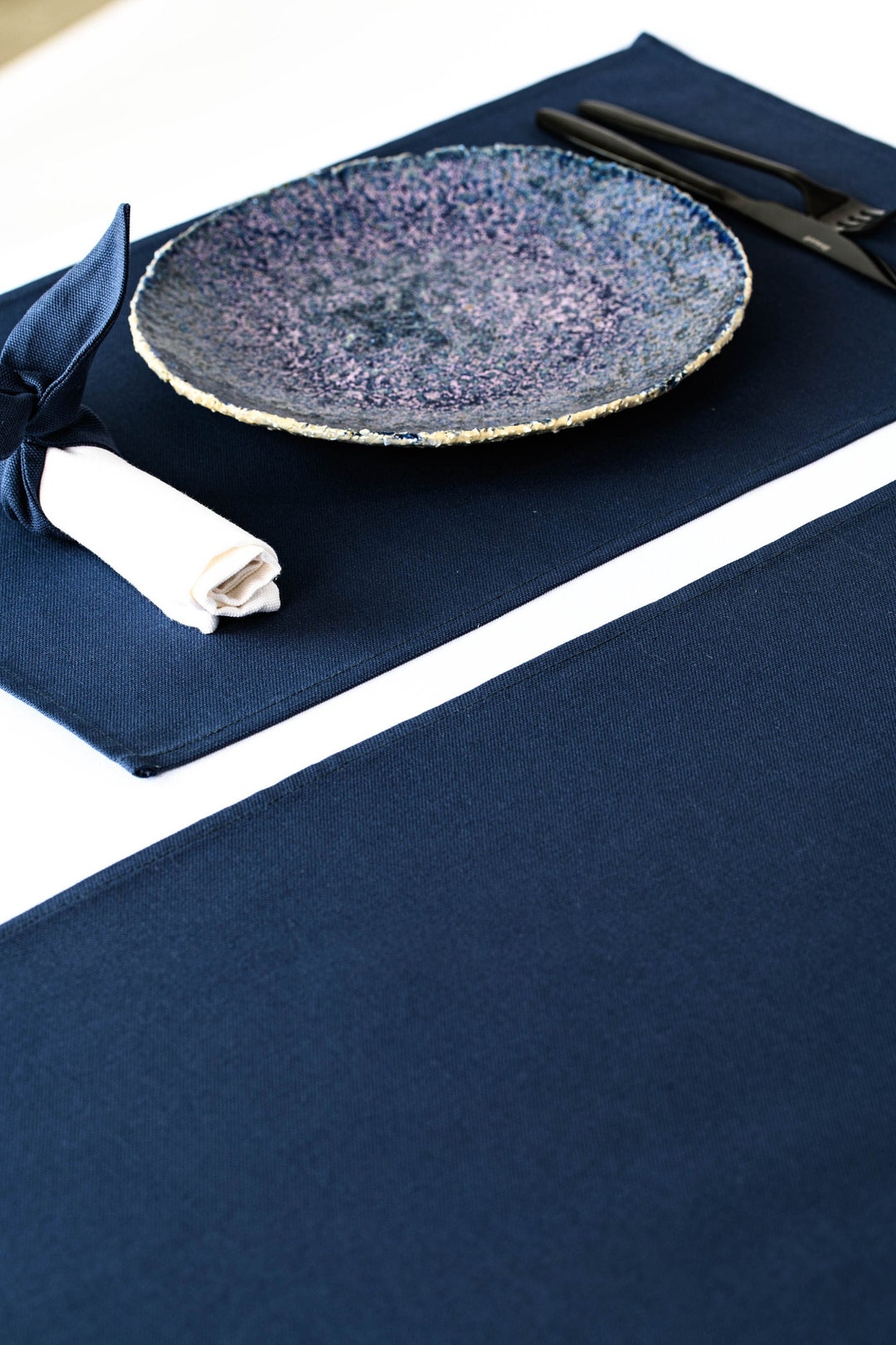 Navy Blue Linen Placemats, Dark Blue Table Topper, Blue Linen Table