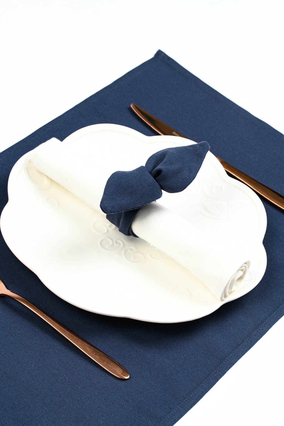 Naby Blue Napkin Ring, Fabric Cloth Holder, Blue Linen Napkin