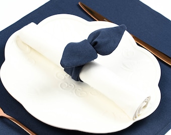 Handmade Navy Blue Linen Napkin Ring: Adjustable Bunny Ears