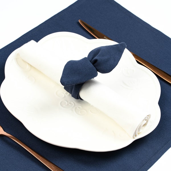 Naby blue napkin ring, Fabric cloth holder, Blue linen napkin decorations, Handmade blue wedding table décor