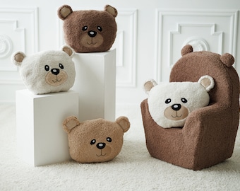 Teddy bear shaped cushion for kids, Woodland nursery decor