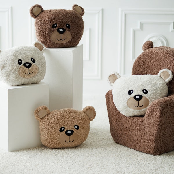 Coussin en forme d'ours en peluche pour les enfants, décoration de chambre d'enfant dans les bois