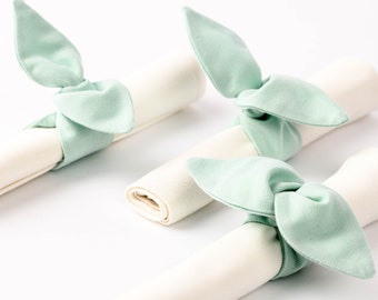 Handmade Pale Teal Cotton Napkin Rings: Adjustable Table Decoration