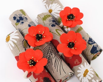 Poppy Flower Linen Dinner Napkin: Floral Table Decoration