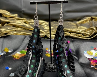 Black Ribbon Long Hanging Earrings!