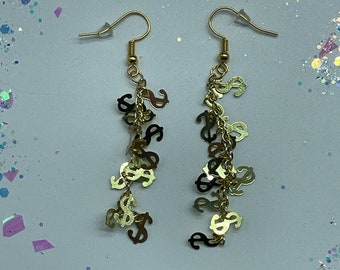 Dollar Sign Sequin Earrings! In Gold & Silver!