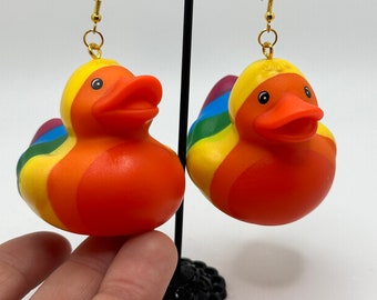 Pride Rainbow Rubber Duck Earrings!