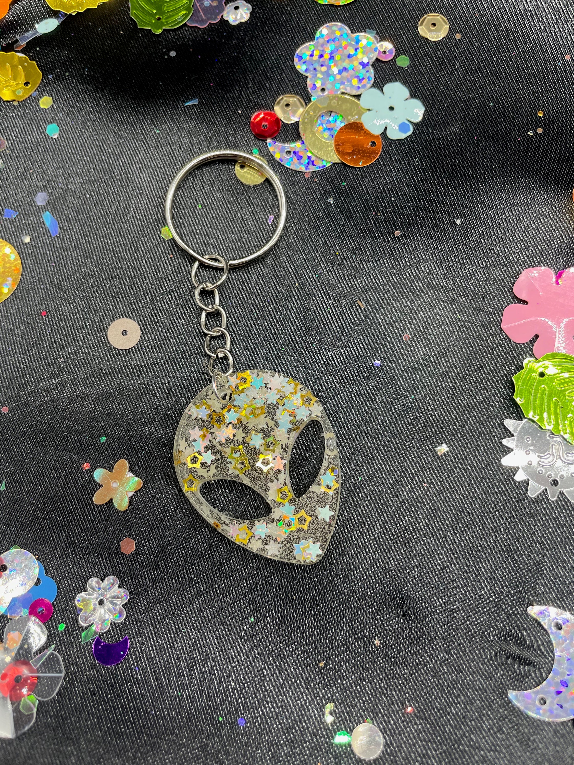 Glittery Gray Alien Head ~ Resin ~ Keychain ~Accessories