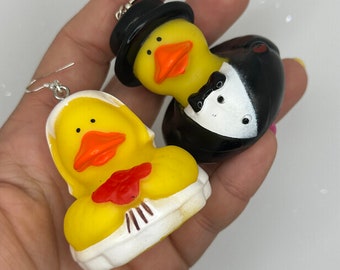 Bride + Groom Rubber Duck Earrings! Wedding time! Love!