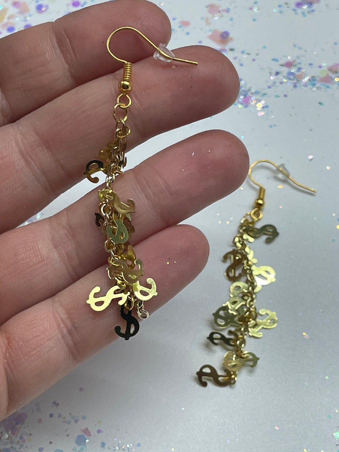 Dollar Sign Sequin Earrings in Gold & Silver Etsy UK