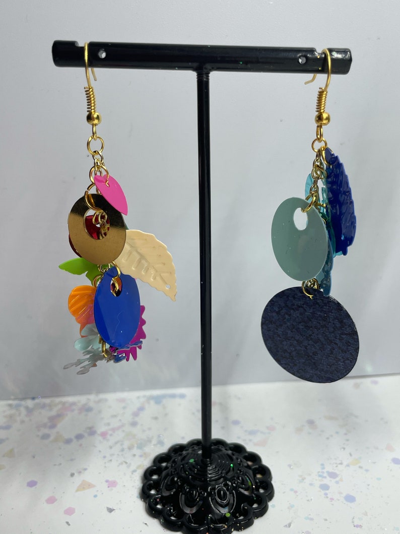 Choose Red Purple Pink Random Shape Color Themed Sequin Earrings Blue Orange Green Rainbow or Mix Matched Options! In Gold /& Silver
