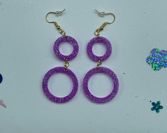 Glittery Hot Purple Circle Earrings!