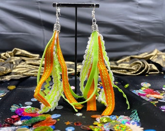 Green, White & Orange Long Hanging Earrings!