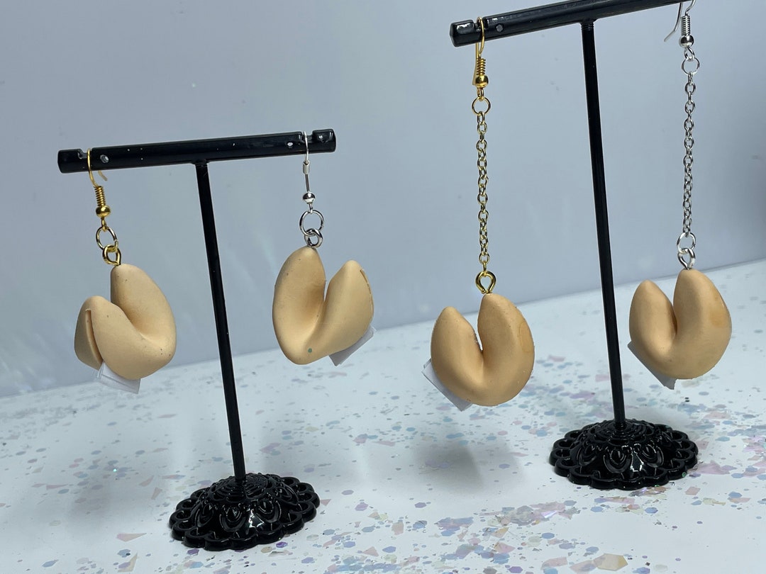 Fortune Cookie Earrings in Gold & Silver AND in Gold Silver Drop Chain Etsy