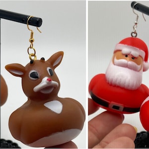 Rudolph + Santa Rubber Duck Earrings! Happy Holidays! Classic Movie!