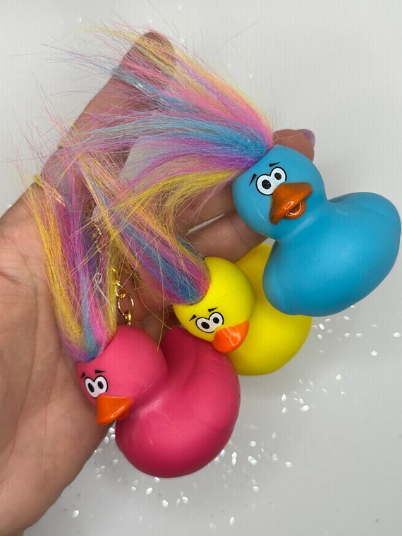 Crazy Hair Troll Rubber Duck Keychains! Colorful and Fun! - Etsy