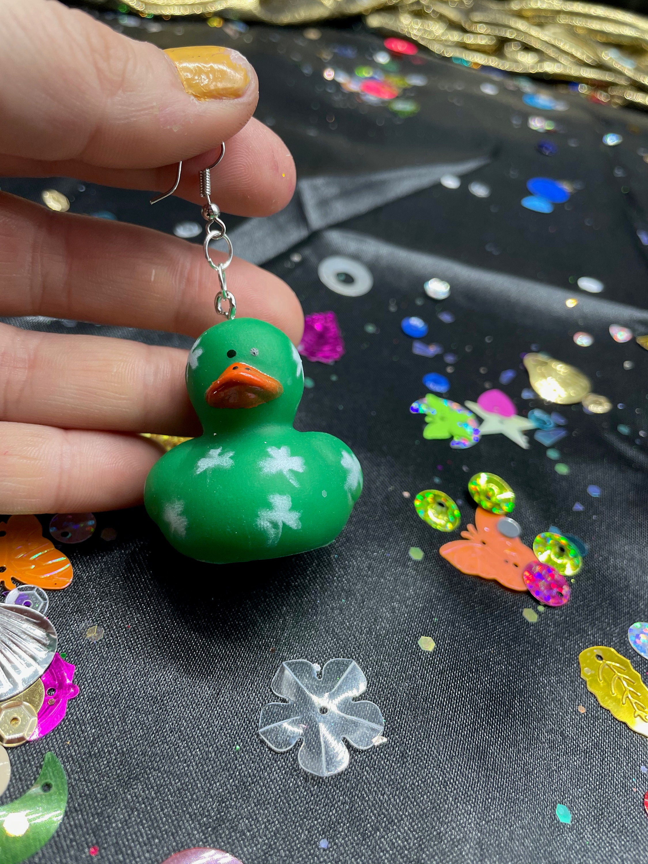 St. Patrick's Day Mini Shamrock Lil Rubber Ducky Earrings in Dark