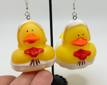 Bride Rubber Duck Earrings! Wedding time! Love!