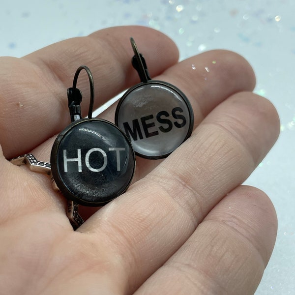 HOT MESS Black n White Word Earrings!