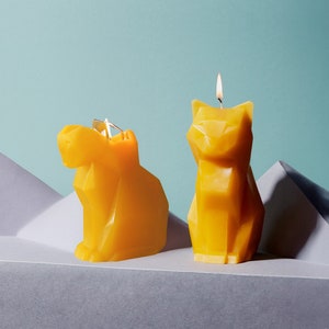 PyroPet Kisa Cat Skeleton Candle - Yellow | Spooky Cat Candle | Metallic Skeleton | Animal Candle | Geometric Design | Gothic Home Decor