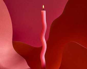 Wiggle Candlesticks by Lex Pott - Orange & Pink | Pack of 2 | 11” Taper Candles | Squiggle Candle Sticks | Home Decor | Vibrant Colors