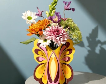 Octaevo Mini Paper Vase Butterfly - Water-Resistant Paper, Eco-Friendly Handmade Decor with Metallic Foil, Made in Spain