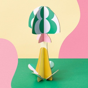 Escultura de papel de hongo OCTAEVO 4 - Decoración 3D de cartón reciclado, fácil de montar para adultos y niños, diseño ecológico