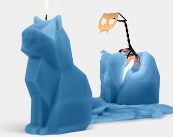 PyroPet Kisa Cat Skeleton Candle - Blue | Spooky Cat Candle | Metallic Skeleton | Animal Candle | Geometric Design | Gothic Home Decor