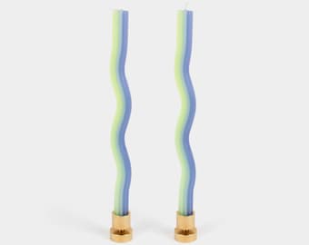 Wiggle Candles - Lavender & Green | Pack of 2 | 11” Taper Candles | Squiggle Candle Sticks | Home Decor | Vibrant Colors