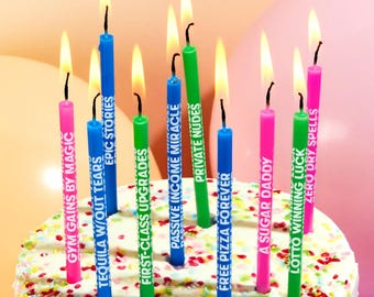 Wishing You: Birthday Candles - Cheeky | Set of 10 with Different Wishes | 5" Tall | Birthday Cake Candles | Birthday Celebration