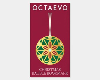 OCTAEVO Bookmark - Christmas Bauble 1 - Brass, Handmade in Spain, Metal Bookmark, Die-Cut Design, Embossed Logo, Unique Gift Idea