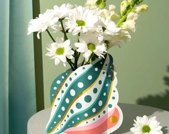 Octaevo Mini Paper Vase Shell - Water-Resistant Paper, Eco-Friendly Handmade Decor with Metallic Foil, Made in Spain